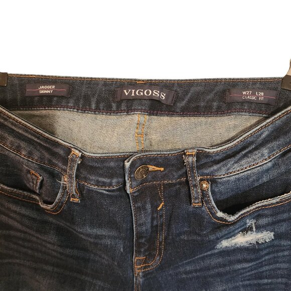Vigoss Distressed Jagger Skinny Jeans, Dark Wash, Size 4/27 - Picture 4 of 6